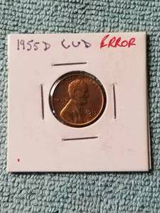 lot 193 image: 1955-D one cent wheat penny - error CUD
