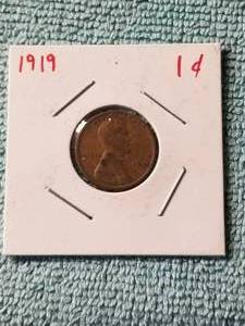 lot 199 image: 1919 one cent wheat penny - carded