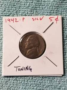 lot 202 image: 1942-P silver nickel with toning - carded