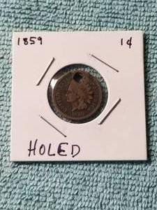 lot 220 image: 1859 Indian head penny-holed - carded