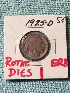 lot 237 image: 1925-D Buffalo Nickel with error Rotated dies - carded
