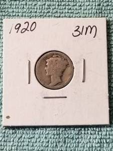 lot 242 image: 1920 Mercury silver dime - carded