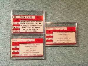 lot 64 image: Selection of 3 Texas Rangers ticket stubs - Ryan goes for 300 game