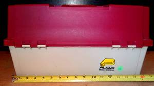 lot 26 image: LARGE MULTI-TIERED PLANO TACKLE BOX - BEING USED AS SEWING BOX - SUPPLIES INCLUDED