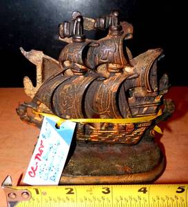 lot 28 image: LOVELY SOLID BRASS BOOKENDS - NAUTICAL CLIPPER SHIPS