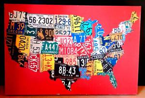 lot 48 image: AWESOME 20 X 30 WALL DISPLAY FEATURING THE LICENSE PLATES OF THE LOWER 48
