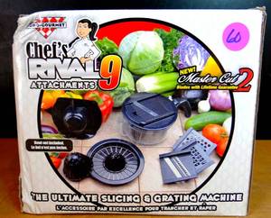 lot 60 image: Euro Gourmet Chefs Rival 9 Attachments Ultimate Slicing and Grating Machine - NIB