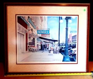 lot 99 image: LIMITED EDITION 264800 ELMER M. KING PRINT MAIN STREET MARKET PEORIA IL 1927 MATTED & FRAMED $$$