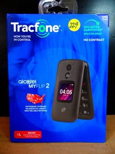 lot 229 image: Prepaid TracFone Alcatel My Flip 2 - Black Flip Phone - New Sealed Box