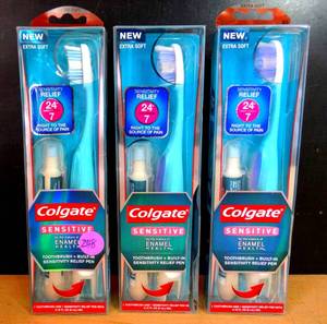 lot 248 image: Colgate Sensitive Toothbrush  Built-In Sensitivity Relief Pen (LOT OF 3 NEW)