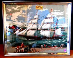 lot 276 image: VINTAGE NAUTICAL PRINT ON LINEN - FRAMED UNDER GLASS - MEASURES 16 X 20