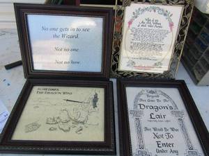 lot 52 image: Box of framed art- poems, dragons, etc.