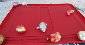 lot 55 image: Red tote containing vintage christmas bulbs