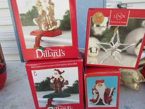 lot 57 image: 2 santa stocking holders, santa candle holders, 2012 Lenox star ornament