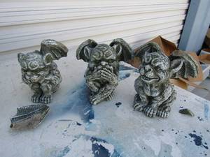 lot 72 image: Green concrete gargoyles needs some TLC but all pieces available for repair 6x6