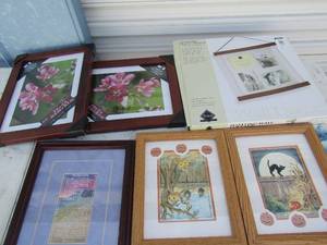 lot 77 image: NEW 9x12 wooden picture frames, two 8x10 spooky framed art and NIB floating collage