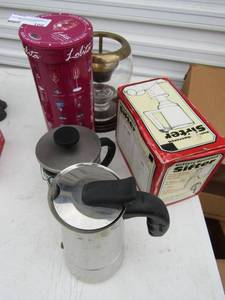 lot 106 image: Electric single cup coffee grinder, Battery operated sifter NIB, 15 oz. Lolita wine glass