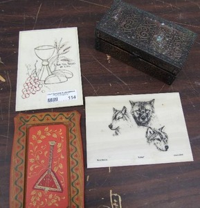 lot 114 image: 2 8x5 art pieces  small brown jewlery box