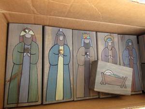 lot 138 image: Box of 9 decorated christmas blocks