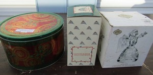 lot 163 image: Glass angel sculpture santa votive stand christmas tin of lights