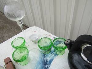 lot 182 image: 1 long stem vase4 sherbet glasses and black tea pot