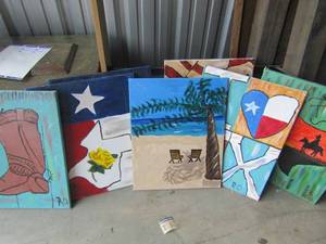 lot 213 image: 20x16 TEXAS themed painted canvas board art x 7