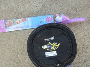 lot 219 image: Disney Princess fishing pole and purple camping dishware