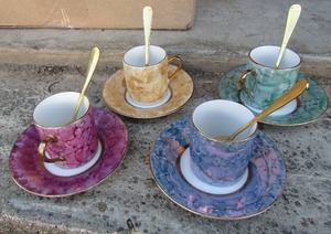 lot 256 image: HORCHOW TEA SET -  4 TEA CUPS, 4 SAUCERS , &  4 SPOONS
