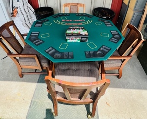 lot 62 image: Poker Table with Chairs and Texas Holdem Poker Set