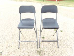 lot 36 image: Two Foldable 2 Ft Ikea Wood &amp Metal Bar Stools