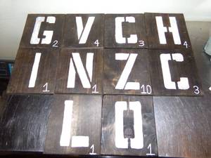 lot 37 image: Handpainted Decorative Giant Scrabble Tiles