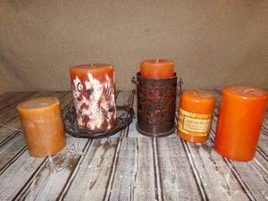 lot 116 image: Orange Pillar Candle Set With Holders included
