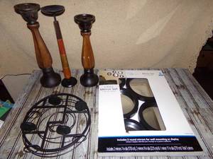 lot 125 image: Large Candle Stick Holders, Metal Wall Candle Holder &amp 5 Wall Mirrors Set
