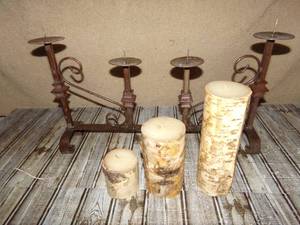 lot 132 image: Birch Tree Candles & Iron Candle Holders