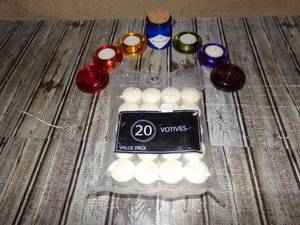 lot 140 image: Rainbow Tealight Candle Holders with Tealight Candles