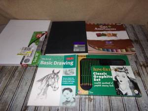 lot 174 image: Canvas, Graphite Set, Sketchbook, Art Education Book & Color Card Stock