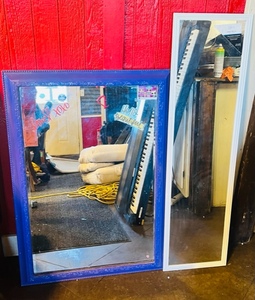 lot 226 image: Large Purple Mirror 41 x 28 & Main Stays Door Mirror 50 x 13 12