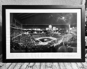 lot 228 image: Scott Mutter Baseball Arena Fan Shed Light On Arena - S. Mutter Large Framed Picture 39 x 27