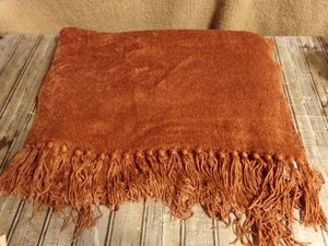 lot 257 image: Burnt Orange Fringe Throw Blanket 60 x 50