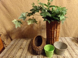 lot 261 image: Faux Ivy Plant, With Pots & Wicker Baskets