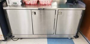lot 10 image: Lakeside 3-Door Rolling Stainless Steel Cabinet, Model SP-3437, Contents Not Included