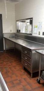 lot 22 image: Stainless Steel Prep Table w 2 drawers, Measures 120 x 30 x 36