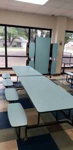 lot 54 image: Lot of 2 Folding Cafeteria Tables w Attached Seats