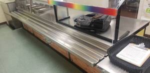 lot 12 image: Long Stainless Steel Serving Line w Cooler and Warmers, Measures 144 x 47 x 36