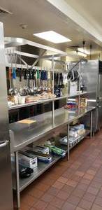 lot 13 image: Stainless Steel Prep Table w Shelves & Rack, Measures 129 x 32 x 82