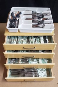 lot 44 image: Large Lot of Silverware with 4-Drawer Chest