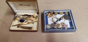lot 85 image: Lot of Cuff Links, Button Covers, and Tie Clips