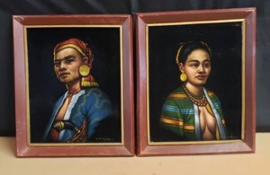 lot 115 image: Lot of 2 Framed Velvet Paintings