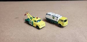 lot 125 image: Lot of 2 Vintage Matchbox BP Trucks - Petrol Tanker No. 25 & Dodge Wreck Truck No. 13