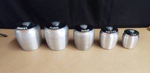 lot 138 image: Vintage Kromex 5-Piece Stainless Steel Canister Set